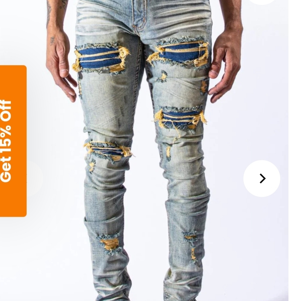 Trendy Distressed Blue and Yellow Skinny Jeans